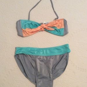 Gray/teal/peach bikini